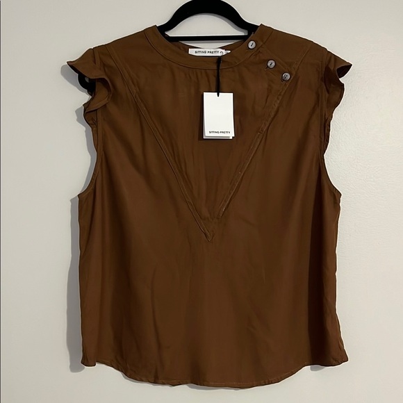 Sitting Pretty Mai Round Neck Frill Blouse South African Boutique Sleeveless Top - Picture 2 of 12